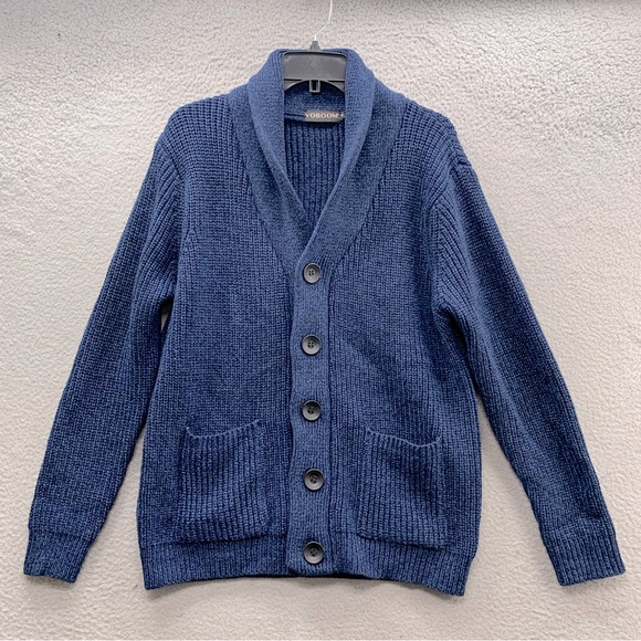 Voboom Heavy Knit Wool Cardigan Sweater Navy Blue Grandpa Preppy Academy Men’s M - Picture 1 of 12